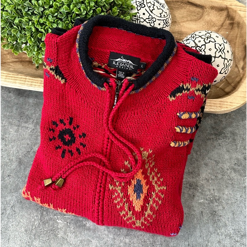 ICELANDIC Design Red 55% Hemp Cardigan Sweater Jacket Sz L